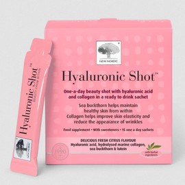 New Nordic Ltd New Nordic Hyaluronic Shot with Marine Collagen Supplement to Improve Skin Elasticity & Reduce Wrinkles, Ready to Drink, Citrus Flavour, 15 Sachets