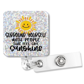 PUVOXHO Surround Yourself with People That Feel Like Sunshine Cute Glitter Badge Reel, Badge Holder for Doctor Nurse Psychologist Speech Therapist, Mental Health Graduation Gifts for Nursing Student