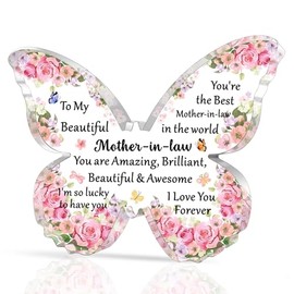 SDOFY Mother in Law Gifts Mother in Law Birthday Gifts Mother in Law Mothers Day Christmas Gifts Beautiful Butterfly Acrylic Plaque Gifts-To my Beautiful Mother in Law