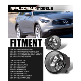 AUTOWIKI Fog Lights for 09-14 Nissan Cube/Murano, 11-13 Rogue, 11-14 Juke/Quest, 06-15 Infiniti FX35/FX37/QX70 2PCS With Clear Lens