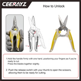 CEERAYZ 185mm Notch Scissors All Purpose Heavy Duty, Garden Shears, Scissors for DIY Projects, Office, Production Lines, Pruning, with Protective Sheath (Brown/Yellow)