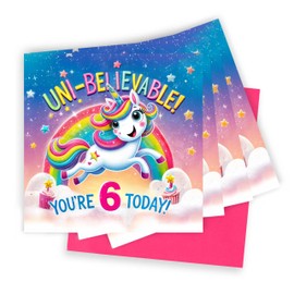 Huxters Unicorn 4 pack 6th Birthday card for Girl - Rainbow Magic for Girls You're 6 Today Bday for Sprinkles Daughter Great Granddaughter Niece Sister Happy Greetings - 14.8cm (6th Pack of 4)