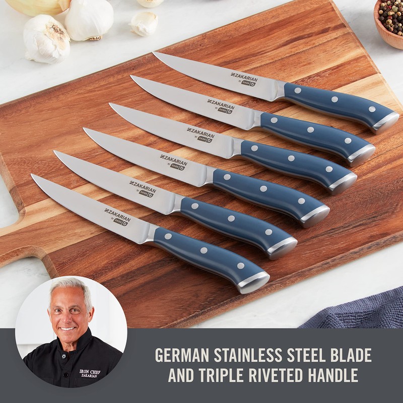 DASH Zakarian 6-Piece Steak Knife Set, Non-Serrated Full Tang German