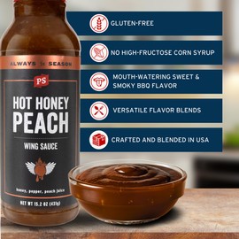 PS Seasoning Hot Honey Peach Wing Sauce - Hot Wing Sauce with Peach, Honey, Peppers - All Purpose Peach Hot Sauce for Chicken, Pulled Pork, Ribs and more