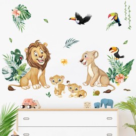 decalmile Safari Animal Lions Wall Decals Jungle Animals Lion Family Wall Stickers Baby Nursery Kids Room Living Room Wall Decor