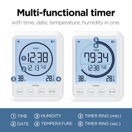 mooas Visual Shower Clock Digital Bathroom Shower Clock Waterproof Shower Timer, Temperature & Humidity, Large Backlit Display, Countdown Countup Productivity Timer for Kitchen & Bathroom