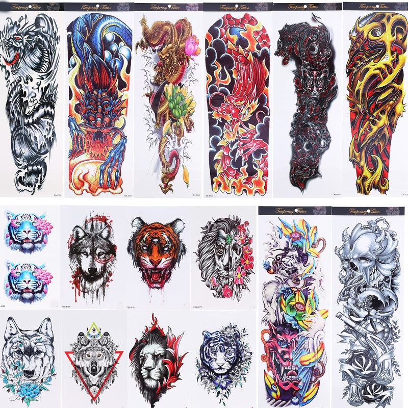 8 Sheets Full Sleeve Temporary Tattoos Stickers Watrproof 8 Sheets