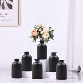 Paquete de 6 jarrones negros para flores secas, pequeños jarrones de cerámica de 5 pulgadas para decoración del hogar, centros de mesa a granel, mini jarrones de flores para bodas, hogar, mesa