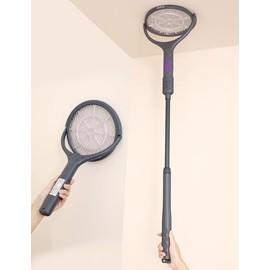 Electric Fly Swatter with Extendable Handle & Rotating Head, 3000V Rechargeable Bug Zapper Racket, 1200mAh Long Lasting, Reach Every Corner, Indoor Outdoor Mosquito Swatter