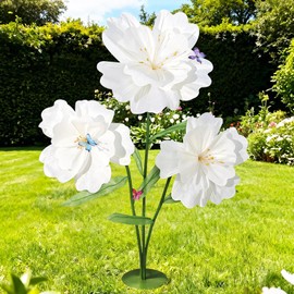 3PCS Giant Flowers for Decoration, 5.9Ft Large Artificial Waterproof Fiber Paper Flower with Stems and Stands, Wedding Party Banquet Graduation Home Garden Shop Window Photography Props（White）