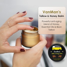 Vanman’s Bison Tallow & Manuka Honey Cream (2 oz) – Grass Fed Bison Tallow w/Royal Jelly, & Essential Oils – Healing Cream for Wounds, Dry Itchy Skin – Bison Tallow Skin Care for Sensitive Skin