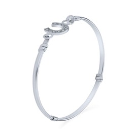 Good Luck CZ Pave Horseshoe Bangle Equestrian Bangle Bracelet For Women Graduation Gift Cubic Zirconia .925 Sterling Silver