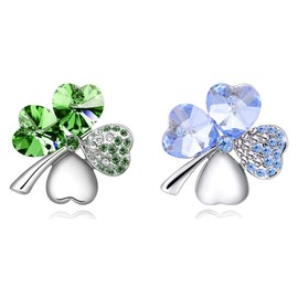 XGALBLA 2 Pcs Shamrock Clover Brooch Pins, St.Patrick's Day Costume Accessory Decorations, Metal Rhinestone Crystal, rhinestone