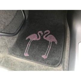 CarsCover Pink Flamingo Birds Pair Crystal Diamond Bling Rhinestone Studded Carpet Car SUV Truck Floor Mats 4 PCS