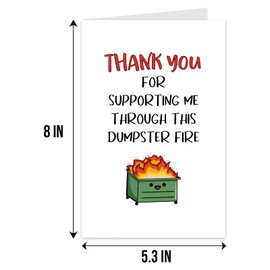 Qiliji Funny Thank You Card for Men Women, Appreciation Card for Coworker Boss Teacher Friend Doctor, Thank You For Supporting Me Through This Dumpster Fire