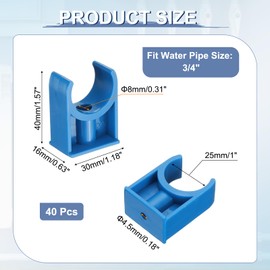 uxcell 40 Pcs PVC Water Pipe Clamps Clips, 25mm ID U-Shaped Water Pipe Buckles Pipe Tubing Clamps Pipe Support Holder for 3/4" Water Pipe Tubing Hose TV Trays Hanger Support Tubing, Blue