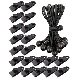 WMZOBH 20 Pcs Tarp Clips Heavy Duty + 20 Pcs Bungee Balls 6 Inch, Camping Accessories and Bungee Cords with Balls, Tarpaulin Clips and Clamps (Black)
