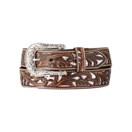 ARIAT Women's Scrolling Filigree Crystal Belt, Brown, Small
