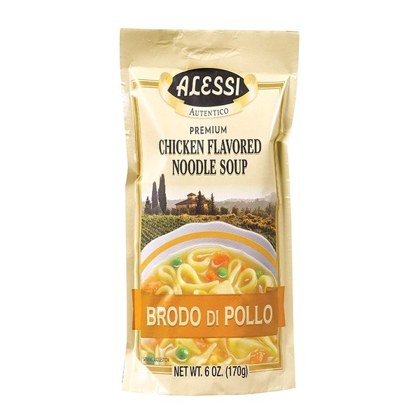 Alessi Soup Mix Brodo di Pollo Chicken Flavored Noodle Soup 6oz. (Pack of 6)