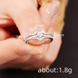 925 Plated Silver Love Heart Promise Ring for Women's Solitaire CZ Engagement Wedding Cubic Zirconia Eternity Anniversary Ring for Her Size 9#