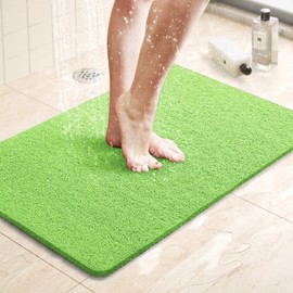 LuxStep Shower Mat Bathtub Mat,40x24 inch, Non-Slip Bath Mat with Drain, Quick Drying PVC Loofah Bathmat for Tub,Shower,Bathroom,Grass Green