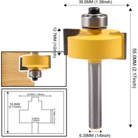 HOHXEN 1/4 '' Rabbet Router Bit with 6 Adjustable Bearings Set, Cemented Carbide Groove Cutter for Woodworking,Electric Wood Routers,Engraving Machines and DIY Tool