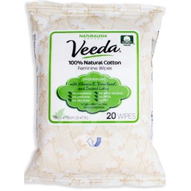 Veeda 100% Natural Cotton Feminine Wipes - Unscented Wet Wipes for Women - Safe Cleansing Cloths for Sensitive Skin - pH balanced & Hypoallergenic - 60 Count