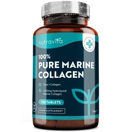 100% Pure Marine Collagen - 120 Tablets (Not Collagen Powder/Collagen Capsules) - 2 Months Supply - Collagen Supplements for Women & Men - Premium Type 1 Hydrolysed Collagen Peptides - Nutravita
