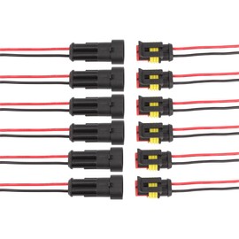 TOMALL 2 Pin Way 18 AWG Waterproof Connector for Electrical Quick Plug socket 2 Wire Pigtail 1.5mm Series (Pack of 6)