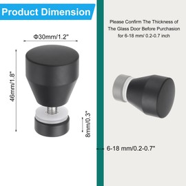 sourcing map Glass Door Handles, Round Sliding Shower Doors Knob Single Side Pull Handles with Screw Hardware Replacement Parts for 6-18mm Bathroom Glass Door（Black，Conical Type）
