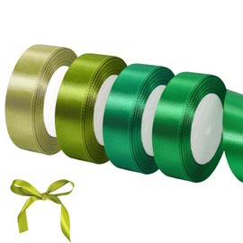 4 Rolls Green Ribbon 20mm X 22m, Thin Satin Ribbon,Dark Green Polyester Ribbon with 4 Shades Of Green, Wedding Car Ribbon Hair Ribbon Fabric Ribbon Green Ribbon For Gift Wrapping,Trim And Embellishmen
