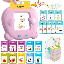 Winnrok Talking Flashcards, German English, 510 Words Flashcards, Language Promotion Learning Toy for Children from 2-6 Years, Flash Cards, Language Games, Interactive Toy for Girls, Boys, Pink