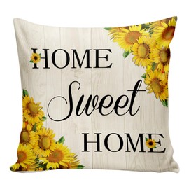 Home Sweet Home Sunflower Spring Throw Pillow Cover Farmhouse Decorative Cushion Case Sofa Pillow Case 18x18 Inch
