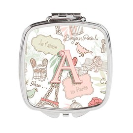 Caroline's Treasures Letter A Love in Paris Pink Compact Travel Mirrors, Multicolor