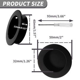 Biaungdo 2 Pcs Black Round Recessed Cabinet Pulls, Stainless Steel Door Finger Pulls Cabinet Handles Sliding Barn Door Pulls for Closet, Cabinet, Drawer, Dresser(50mm/2in Diameter)