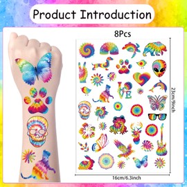 Yoyuspy Tie Dye Temporary Tattoos - 200+ Tie Dye Birthday Party Favors Supplies Decorations Colorful Cute Fake Tattoos Gifts for Boys Girls Tie Dye Temporary Tattoo Stickers Set School Prizes Rewards