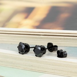 Flongo Stud Earrings Button Earrings Black Round Zirconia Stud Fake Plugs Tragus Piercing Stud Tunnel Ear Piercing Ear Jewellery Men Women 6 Pairs Set, Cubic Zirconia