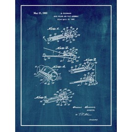 Hair Roller and Clip Assembly Patent Print Midnight Blue with Border (5" x 7") M14060