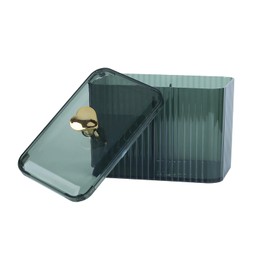 MC MEICHUANG Q-tip Holders with Lids, Clear Cotton Pad Organiser for Bathroom & Dressing Table with 3-Section- Storage for Cotton Swabs, Balls, Floss & Cosmetics (Green)