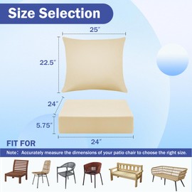 IASEAHK Outdoor Seat Cushion Set, Waterproof & Fade Resistant Patio Chair Cushions, Outdoors Cushion for Patio Furniture, 24 x 24 x 5.75 Inch, Outdoor Couch Cushions with Handle and Ties, Beige