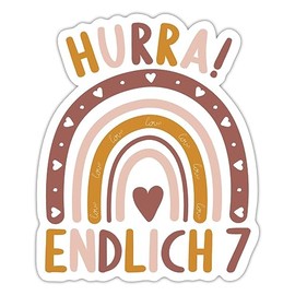 Spreadshirt Hurra Endlich 7 Regenbogen Herz Geburtstagskind Sticker, max. 10 x 10 cm, 10 x 10 cm, Mattweiß
