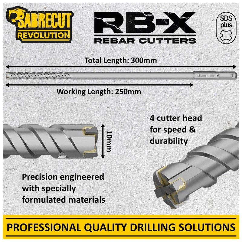 SabreCut Professional 10mm x 300mm Rebar Cutter Fixed SDS Carbide