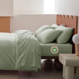 Double Stitch Organic Cotton Sheets King Size - Soft & Breathable Sheet Set 4 Piece, Luxury 300 TC Sateen Weave Bedding, 100% GOTS Certified Long Staple Cotton, Made in India, Desert Sage