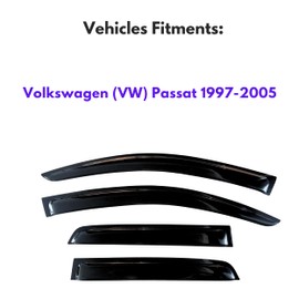 KPY Window Visor Compatible with Volkswagen (VW) Passat 1997-2005, Rain Guard Window Vent Deflectors Tape-On Style, 1997 1998 1999 2000 2001 2002 2003 2004 2005