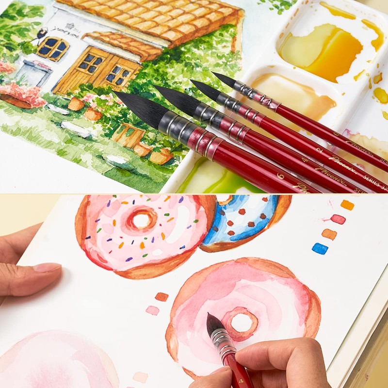 Lightwish 水彩ブラシセット 合成リスヘアペイントブラシキット アーティスト/大人/愛好家向け 尖った丸いモップブラシ 水彩画用 グワッシュ用 4本