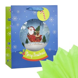 LEAYUGF 13" Large Christmas Gift Bags with Tissue Paper Santa Claus Snowman Deer For Christmas Wedding Birthday Party Anniversaries Supplies with Handles