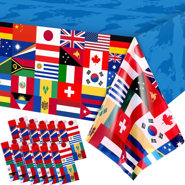 International Flag Table Cover World Country Flags Tablecloth Plastic Patriotic Table Cloth for Soccer Sports Beer Festival Events Celebration Decorations Party Supplies 108 x 54 Inches (12 Pack)