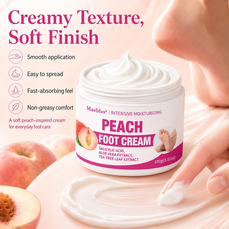 Peach Foot Cream for Dry Rough Feet, Moisturizing Heel Cream