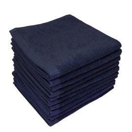 10 Piece Bulk Medium Thick Professional Touch Series Commercial Wash Towel Set (Navy)