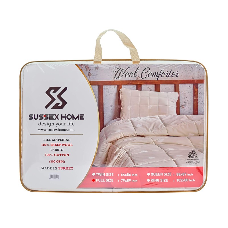 100% Wool-Filled Down Alternative Comforter, Hypoallergenic, Made from Sheep Wool,